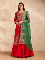 Magenta Long Jacket with Lehenga and an Organza Dupatta