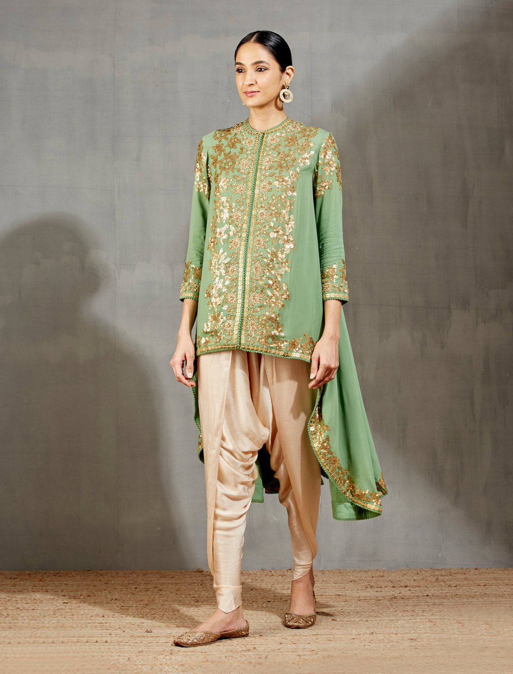 Green Jacket and a Pleated Dhoti Set