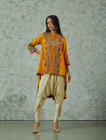 Mustard Chanderi Embroidered Jacket With Ivory Pants