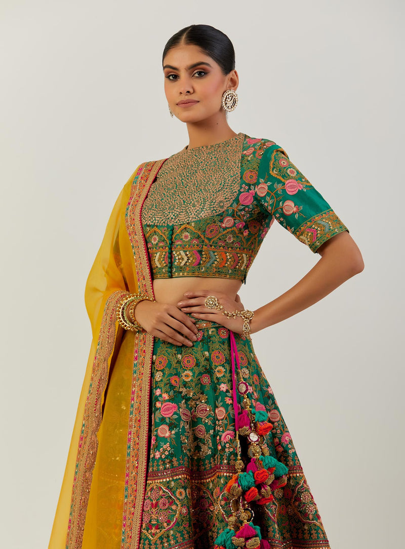 Green And Magenta Sonu Lehenga With Blouse And Dupatta