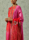 Red and rani shaded kurta set in silk fabric