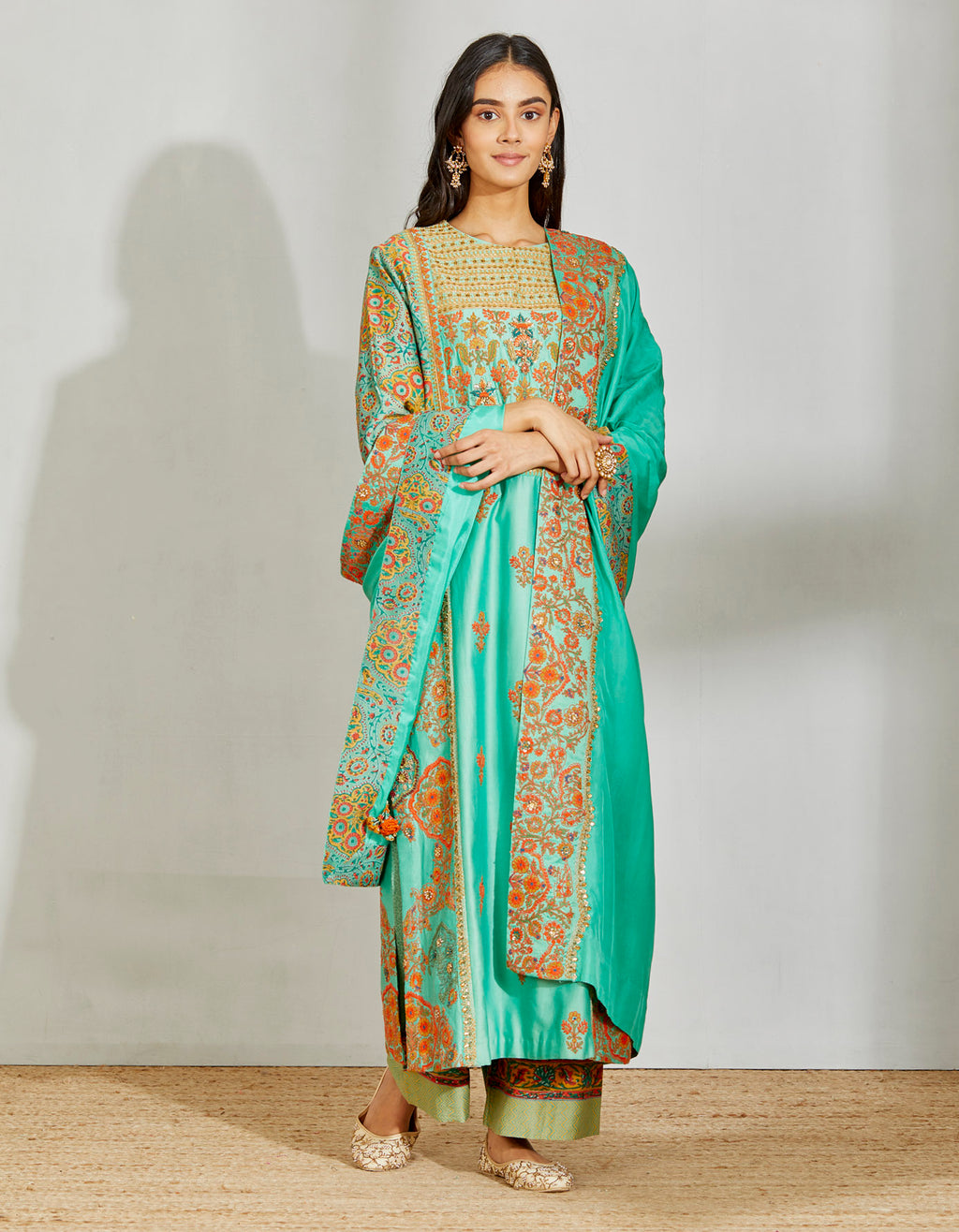 Firoja Mughal Altaf Kurta And Palazzo And Silk Dupatta