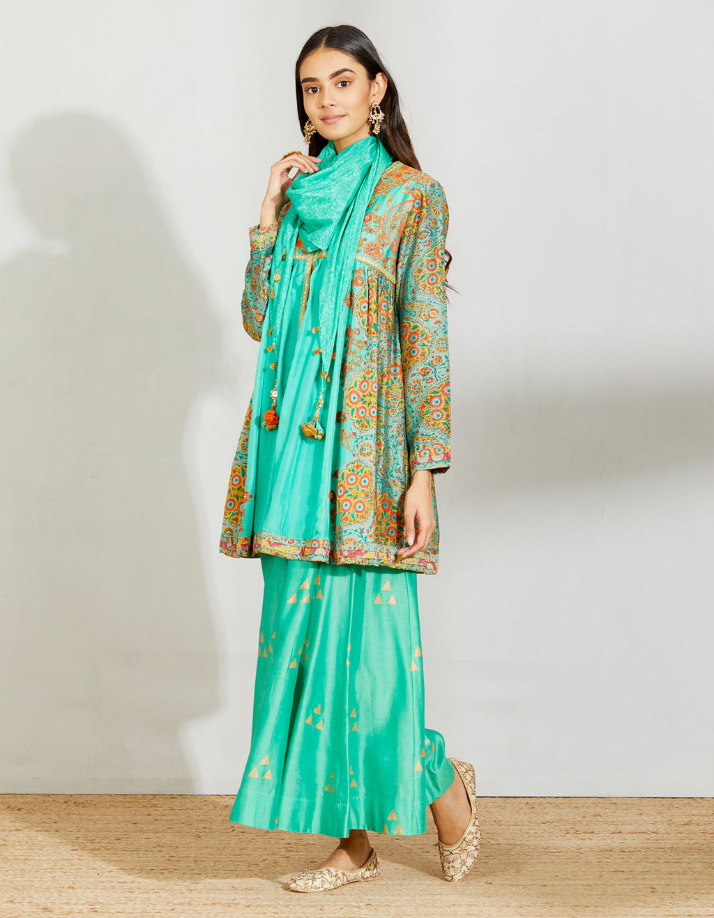Firoja Mughal Frock Dress With Farshi And Scarf