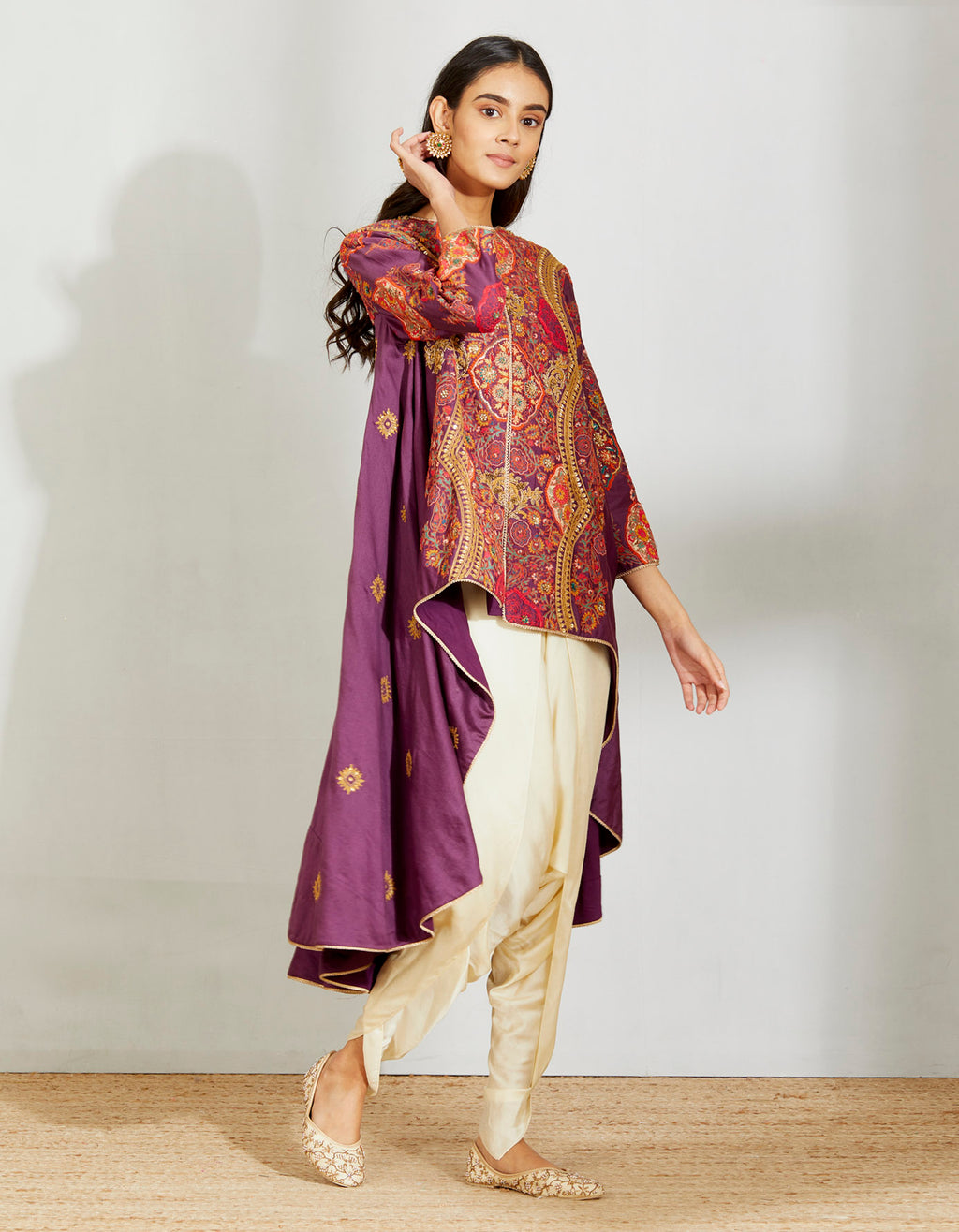 Purple Mughal Barfi Trail Jacket With Dhoti Pant