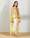 Yellow Organza Highlow Jacket With Top And Pant