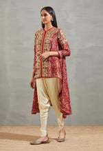 Magenta Mughal Print Sequence Jacket Set