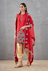Red Silk Motif Kurta with Pants & Silk Dupatta