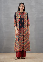 Zig Zag Jacket with Ombre One Side Kurta with Red Palazzo in Blue
