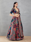 Blue Mughal Print Lehenga With Mughal Embroidery Blouse And Dupatta