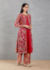 Organza Mughal And Anar Long Jacket With Print Inner With Red Pant