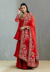 Red Crinkle Dubble Layer Sharara With Crinkle Top And Heavy Dupatta