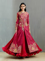 Magenta Chanderi Tamba Salim Long Jacket With Crushed Farshi