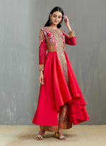 Red Gujrati Chery Tunic with Shaded Orange Mughal Print Palazzo