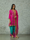 Rani Pink And Blue Silk Embroidered Kurta Set