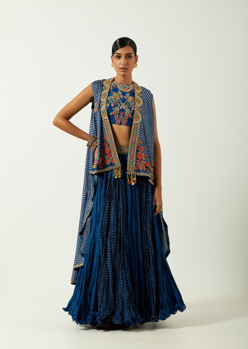 Blue Chanderi Skirt Set