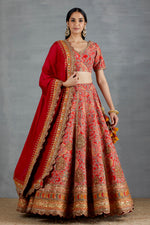 Red Lehenga In Raw Silk