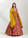 Magenta And Yellow Chanderi Zardozi Work Lehenga Set