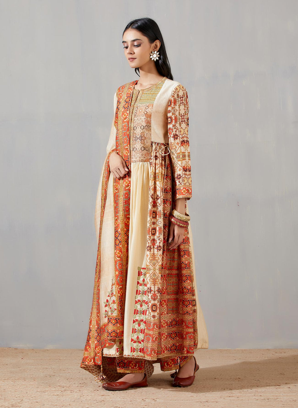 Shyam Gather Kurta With Asma Print Palazzo And Printed Dupatta