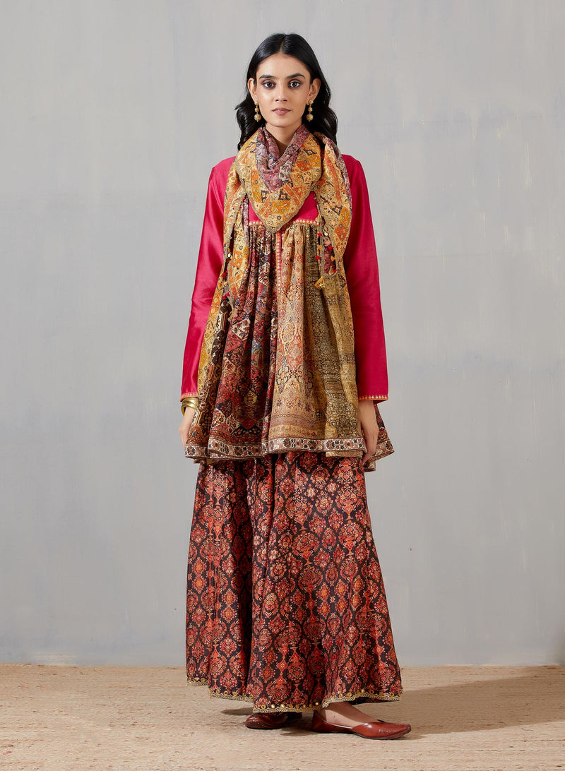 Sukan Frock Dress With Black Printed Farshi And Print Scarf