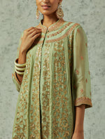 Pista green printed and embroidered tunic with pants set