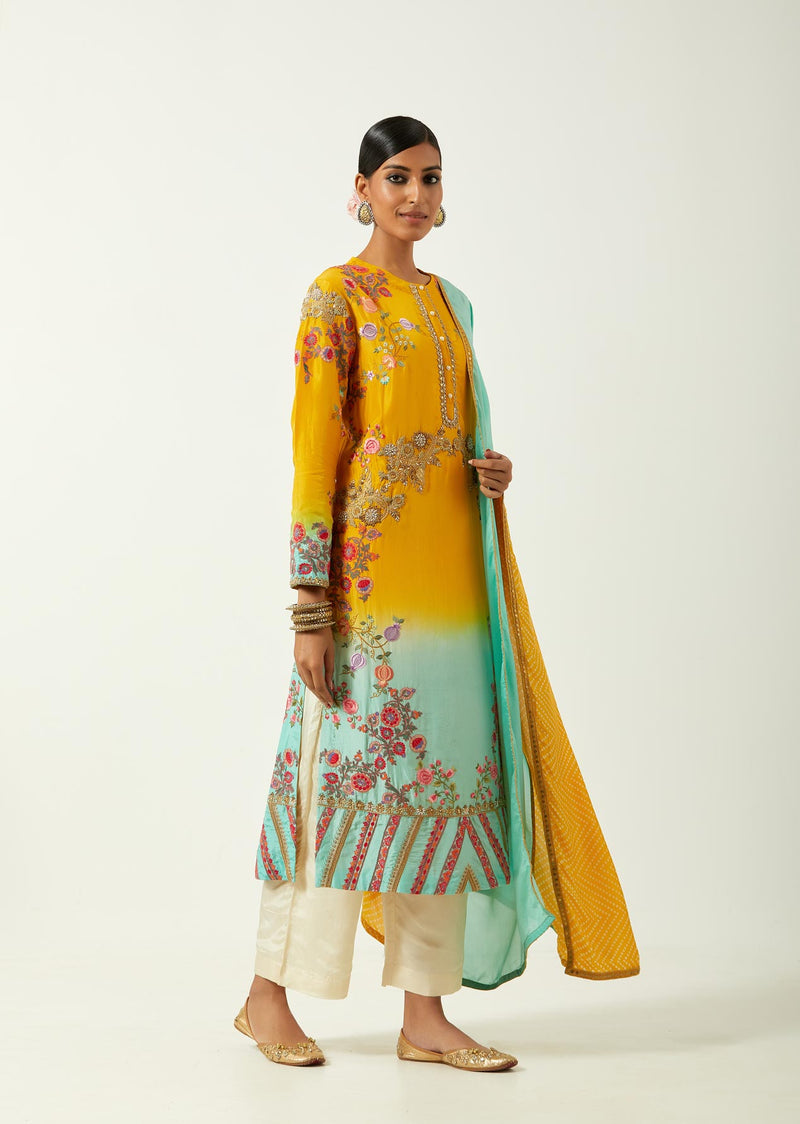 Mustard Feroza Silk Kurta Set