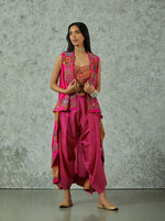 Rani Pink Silk Highlow Cape With Dhoti Set