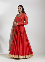 Red Anarkali Set with a Printed Dupatta