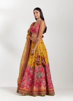 Magenta And Yellow Chanderi Lehenga Set