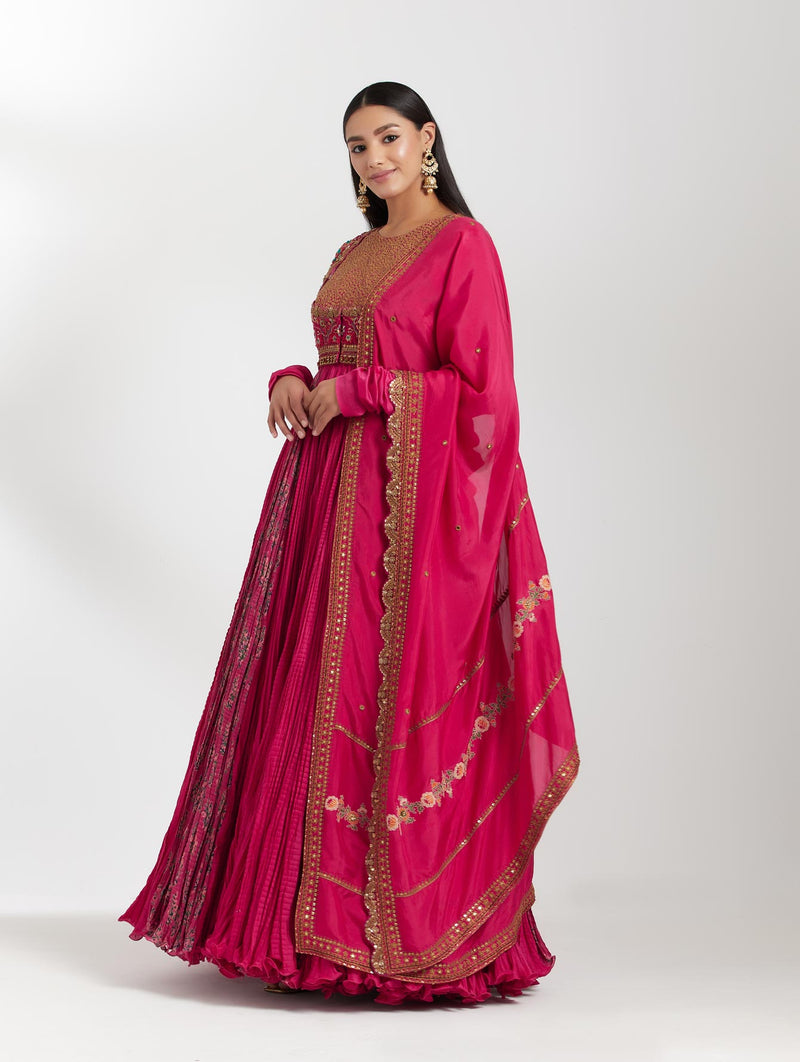 Magenta Chanderi Anarkali Set