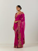 Magenta Mughal Cutwork Sari With Blouse