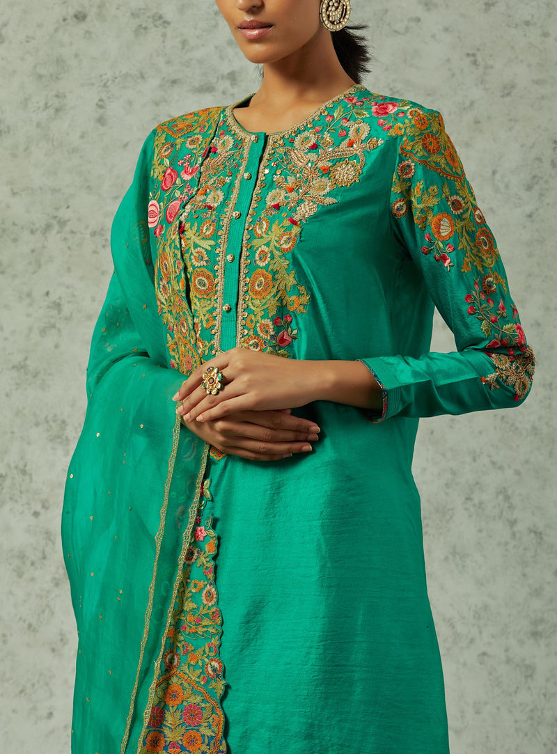 Green and blue shaded silk kurta set