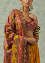 Mustard crinkled skirt with a dupatta and blouse