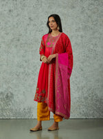 Red And Rani Pink Silk Embroidered Kurta Set