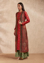 Brown Block Printed and Embroidered Jacket Set