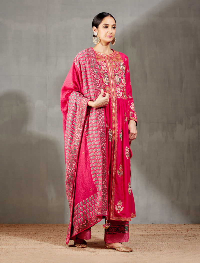 Magenta Kurta and Palazzo Set with Embroidery