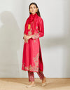 Magenta Mughal Tagyai Kurta With Pant And Scarf