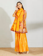 Coral Mughal Frock Dress With Farshi And Scarf