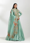 Turquoise Chanderi Jacket With Skirt Set