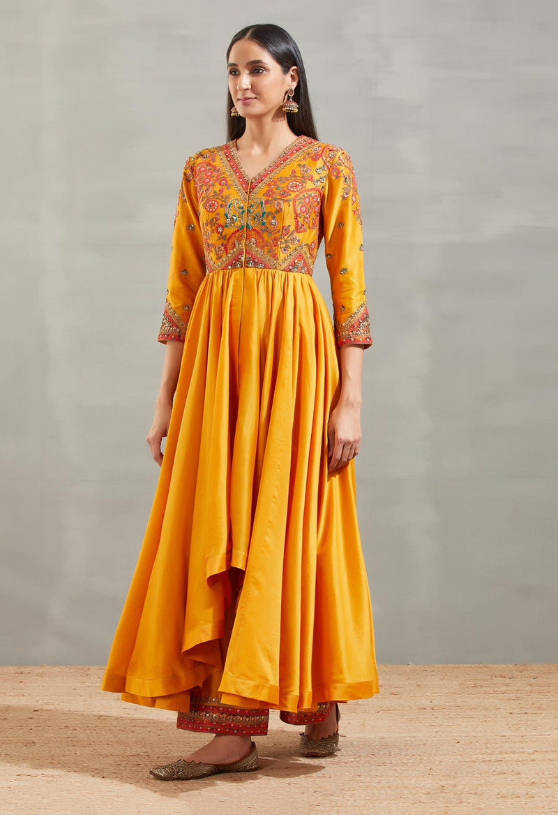 Yellow Mughal Embroidered Tunic Set