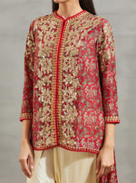 Magenta Mughal Print Sequence Jacket Set