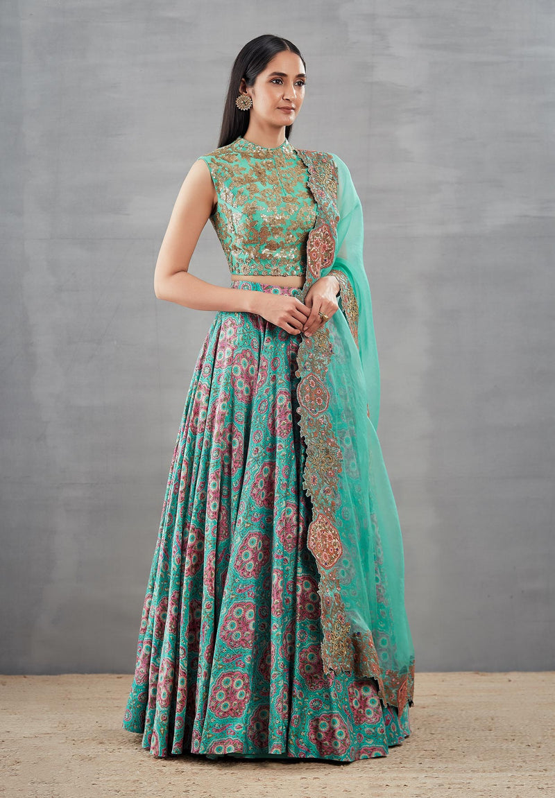 Sequence Blouse with Printed Skirt and Dupatta