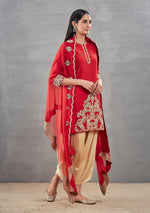Red Silk Motif Kurta with Pants & Silk Dupatta