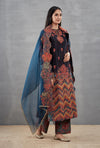 Ombre Zig Zag Kurta with Mughal Print Palazzo and Organza Dupatta in Blue