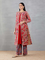 Organza Mughal And Anar Long Jacket With Printed Inner With Blue Pant