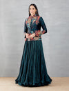 Blue Anar Mughal Jacket With Krinkal Skirt