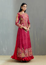 Magenta Chanderi Tamba Salim Long Jacket With a Crushed Skirt