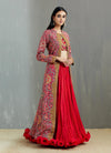 Red Organza Mughal Polash Long Jacket With Bustier And Crushed Red Farshi