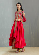 Red Gujrati Chery Tunic with Shaded Orange Mughal Print Palazzo