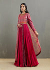 Magenta Crinkle Kalidar with Short Jacket and Chudidar and Printed Organza Dupatta