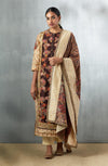 Brown Embroidered Straight Kurta with Palazzo and Dupatta